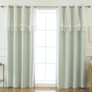 Beese Leaf Fringe Valance Solid Blackout Thermal Curtain Panels (Set of 2)