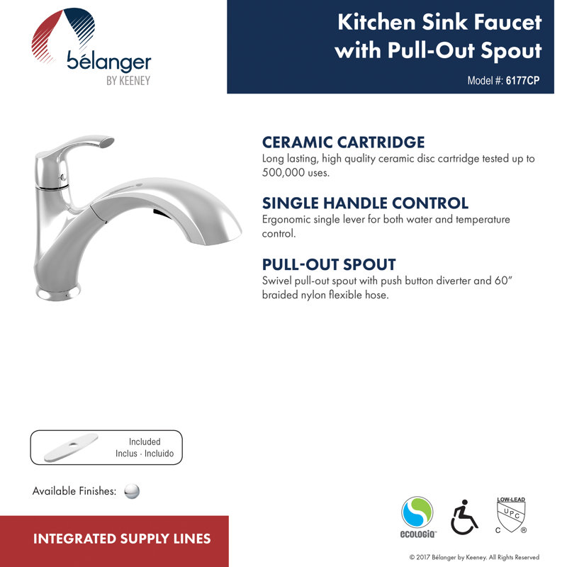 Keeney Manufacturing Company Pull Out Single Handle Kitchen Faucet With Swivel Spout And Hand Spray Wayfair