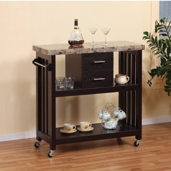 Fleur De Lis Living Houchins Kitchen Cart With Faux Marble Top Wayfair