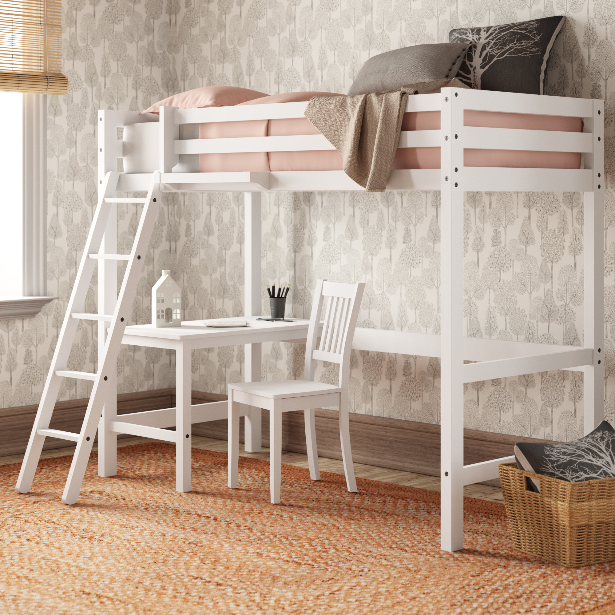 Birch Lane Armanno Twin Loft Bed With Desk And Hanging Nightstand Reviews Wayfair