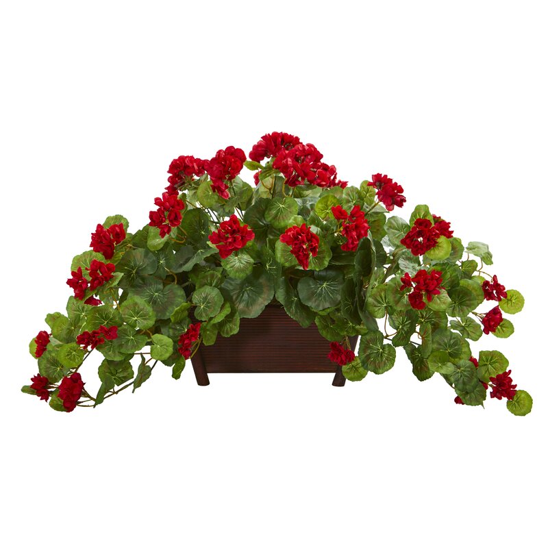 Charlton Home® Artificial Geranium Floral Arrangement in Planter ...