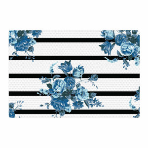 NL Designs Floral Strips Blue/Black/White Area Rug