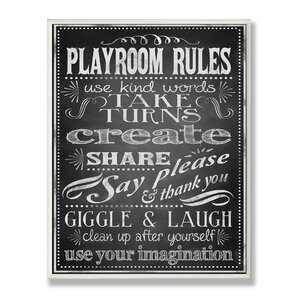 Stella Black and White Chalkboard-look Playroom Rules Wall Plaque