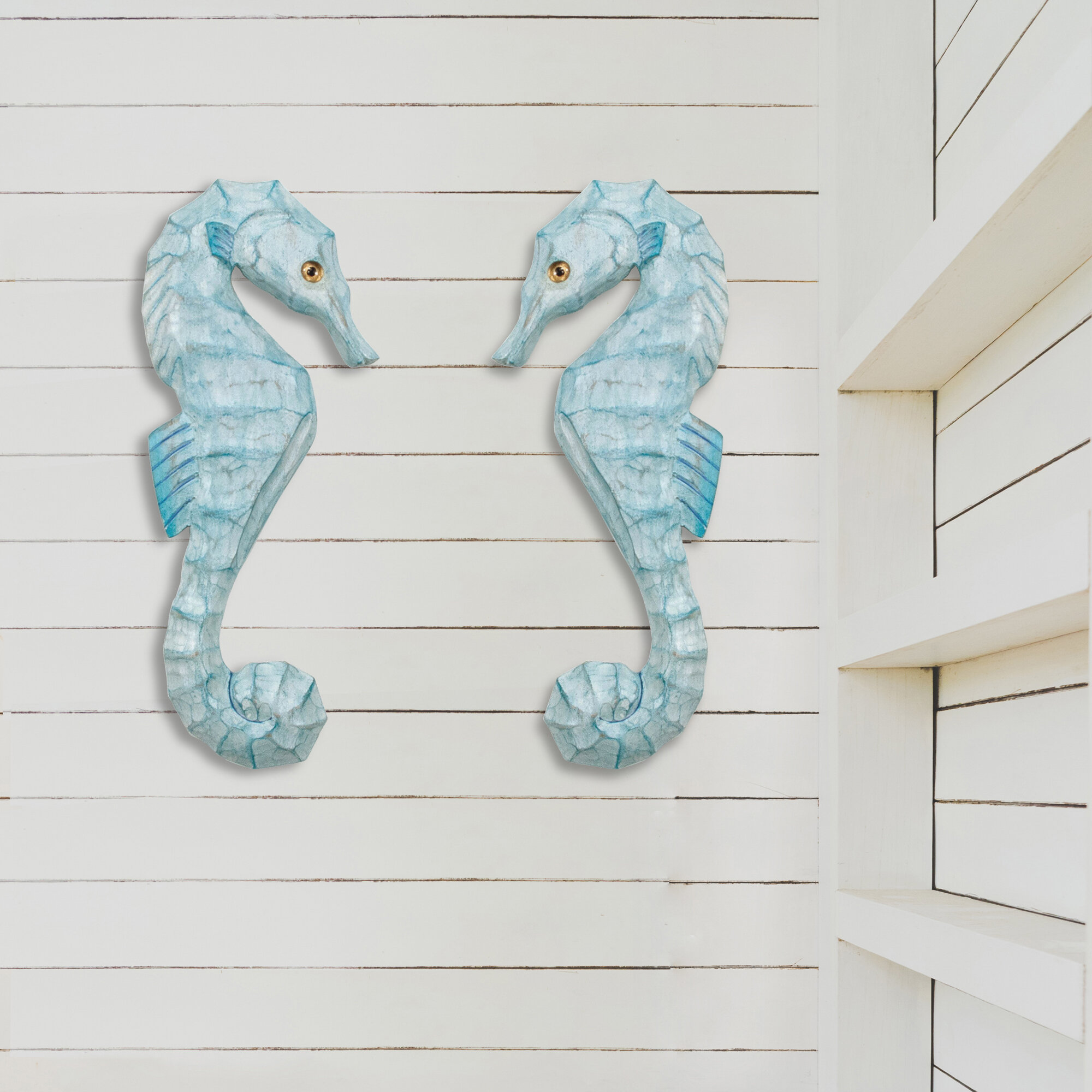 Turquoise SEAHORSES  Cast Iron Wall Shelf Brackets Nautical Home Accent