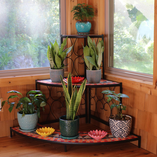 Manningtree 3 Tier Step Style Mosaic Tiled Indoor Outdoor Corner Display Shelf Plant Stand Reviews Joss Main Shelves for pots of flowers. manningtree 3 tier step style mosaic tiled indoor outdoor corner display shelf plant stand