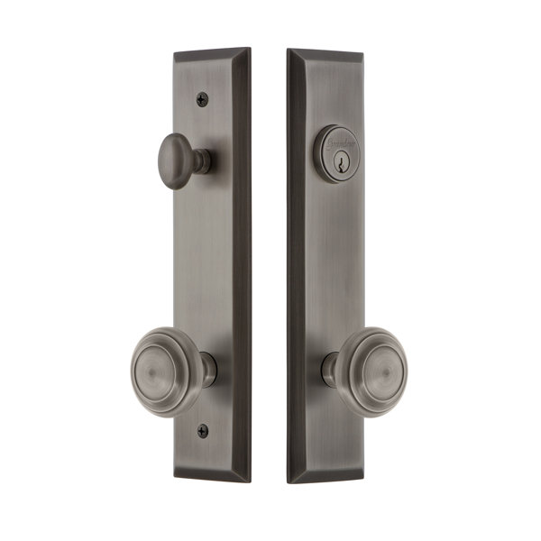 Fifth Avenue Tall Plate Single Cylinder One Piece Knobset with Circulaire Knob by Grandeur