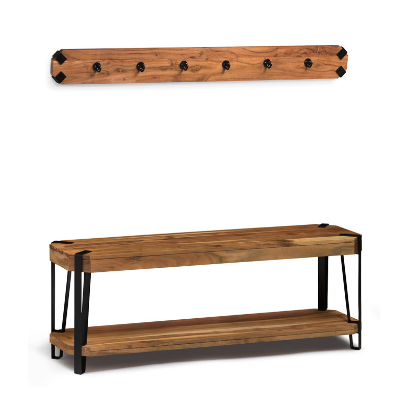Union Rustic Tindal Wood Storage Bench With Coat Hook Set Hall