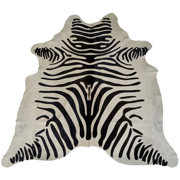 Designer Cowhides Printed Zebra Black/White Area Rug by Trophy Room Stuff