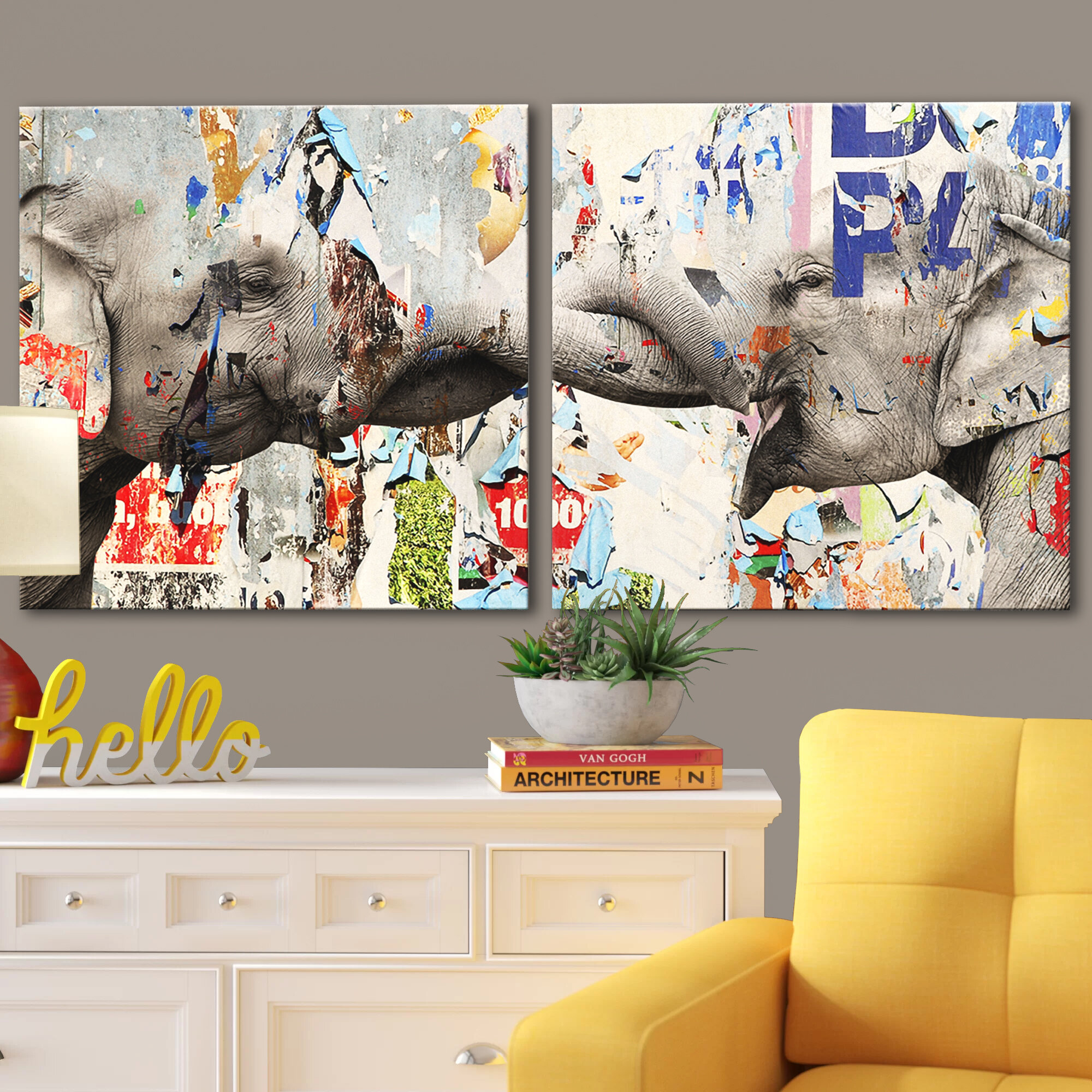 SET of 2 prints Abstract painting two piece wall art set blue gray brown Artwork for walls Large wall art for living room over the couch