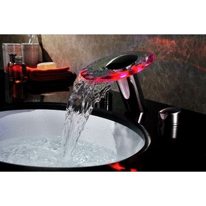 Double Handle Widespread LED Waterfall Bathroom Sink Faucet