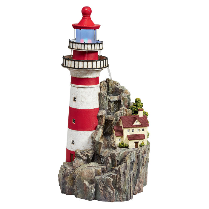 Wildon Home Resin Lighthouse By The Sea Fountain With Led Light