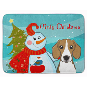 Snowman with Beagle Memory Foam Bath Rug