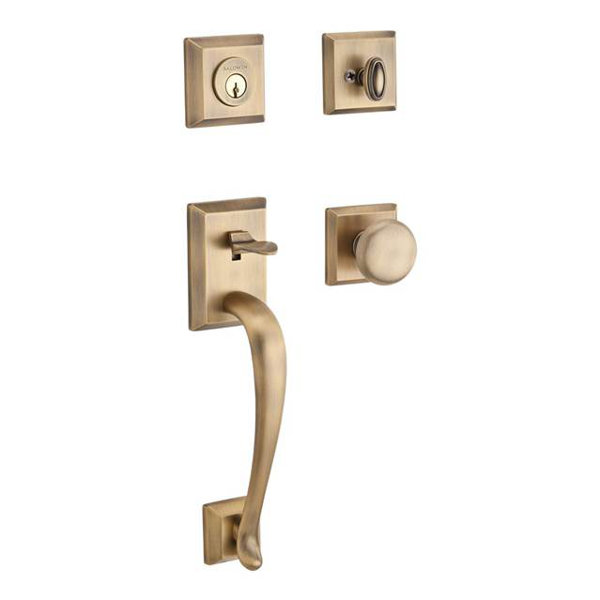 Napa Single Cylinder Handleset with Round Door Knob and Traditional Square Rose by Baldwin