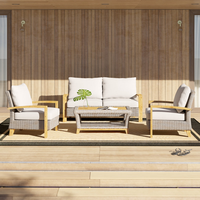 Dillard 4 Piece Teak Sofa Seating Group with Cushions ...