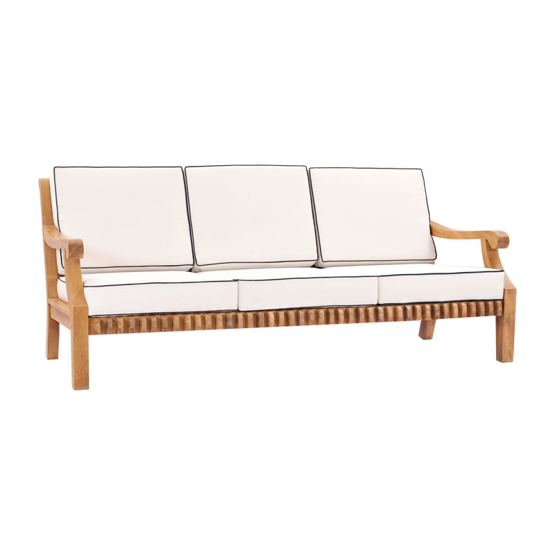 Loon Peak Coral Deep Seating Teak Patio Sofa With Cushions Wayfair