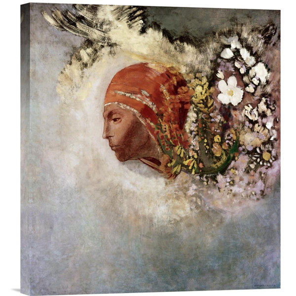 Global Gallery Head With Flowers By Odilon Redon Painting Print On