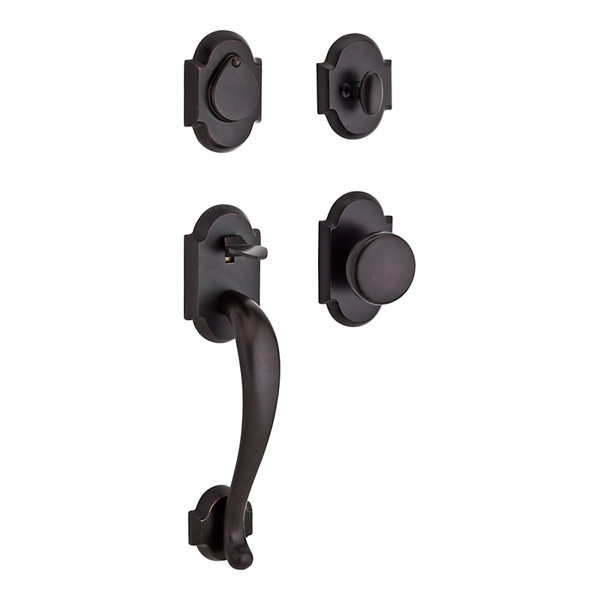 Adirondack Single Cylinder Handleset with Arch Lever and Rustic Arch Rose with Smartkey by Baldwin