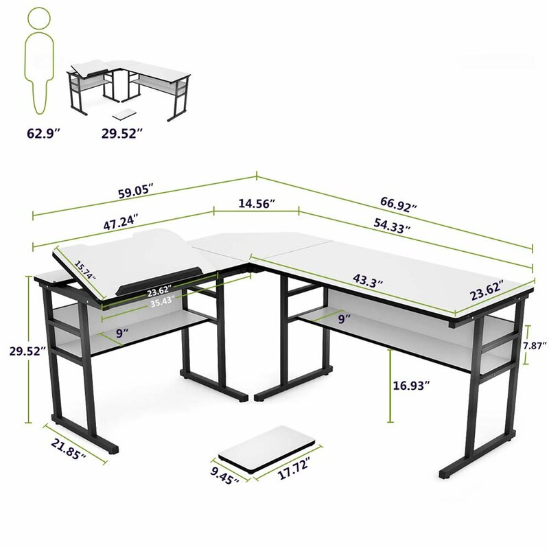 Ebern Designs Steinway Reversible L Shape Drafting Table Reviews