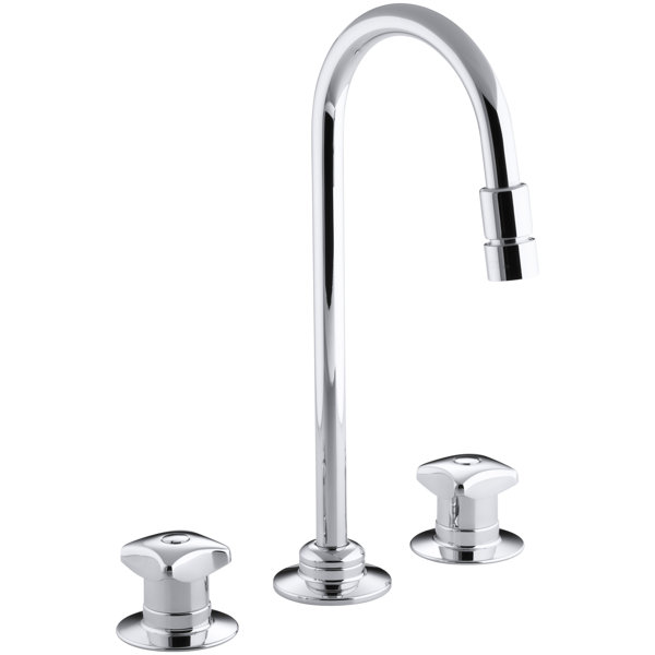 Triton Widespread Commercial Bathroom Sink Faucet with Rigid Connections and Gooseneck Spout with Vandal-Resistant Aerator, Requires Handles, Drain Not Included by Kohler