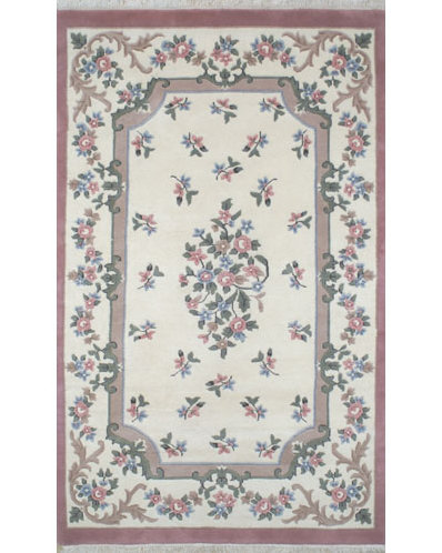 French Country Aubusson Ivory/Rose Floral Area Rug by American Home Rug Co.