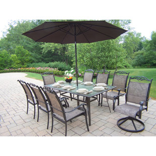 Patio Table Set With Umbrella Wayfair Basile Dining Set With Umbrella