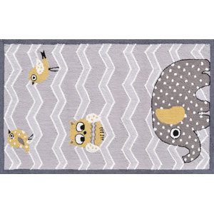 Gray/Purple Elephant and Bird Area Rug