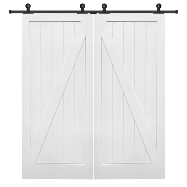 Double Stile and Rail Z Planked MDF 2 Panel White Interior Barn Door with Hardware by Verona Home Design