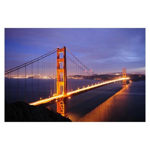 Golden Gate Bridge at Night 2.25m x 3.36m Textured Matt Peel & Stick Wall Mural East Urban Home