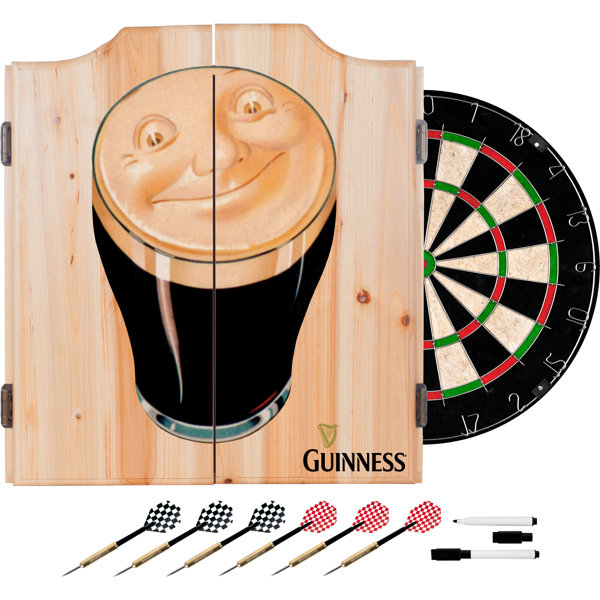 Guinness Smiling Pint Dartboard and Cabinet Set by Trademark Global