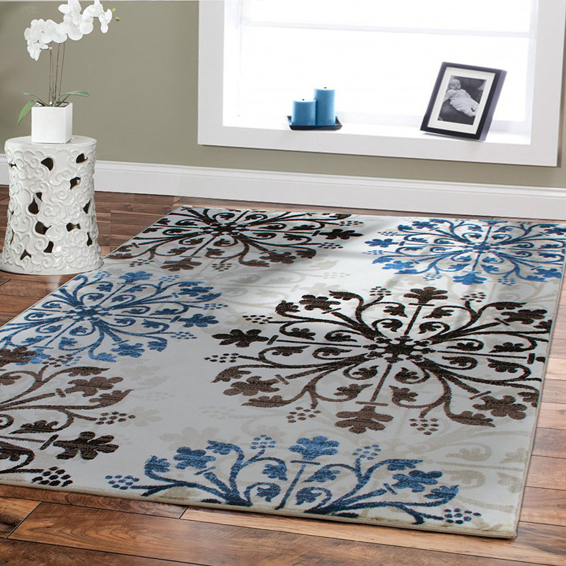 Winston Porter Baypoint Modern Foyer Ivory Blue Brown Area Rug Reviews Wayfair