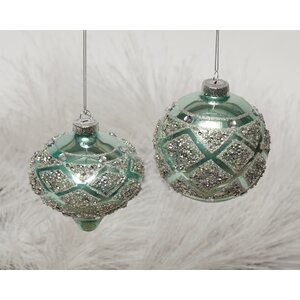 2 Piece Glitter Glass Ball/Kismet Ornament Set