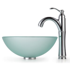Frosted Glass Circular Vessel Bathroom Sink with Faucet