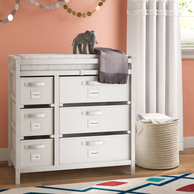 Zoomie Kids Heid Modern Changing Table With Pad And 6 Baskets