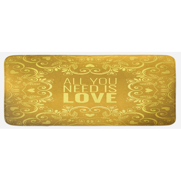Romantic Floral Round Hearts Words In Love Valentines Day Doodle Style Art Yellow Kitchen Mat Romantic Floral Round Hearts Words In Love Valentines Day Doodle Style Art Yellow Kitchen Mat