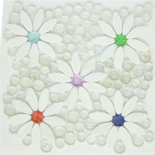 Signature Line Daisy Garden Glass Mosaic Tile in White/Green by Susan Jablon