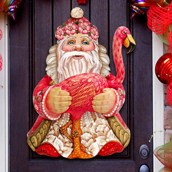 The Holiday Aisle Old World Flamingo Santa Wooden Holiday