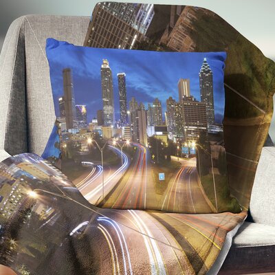 Atlanta Skyline Twilight Hour Cityscape Pillow East Urban Home Size: 16'' x 16'', Product Type: Throw Pillow