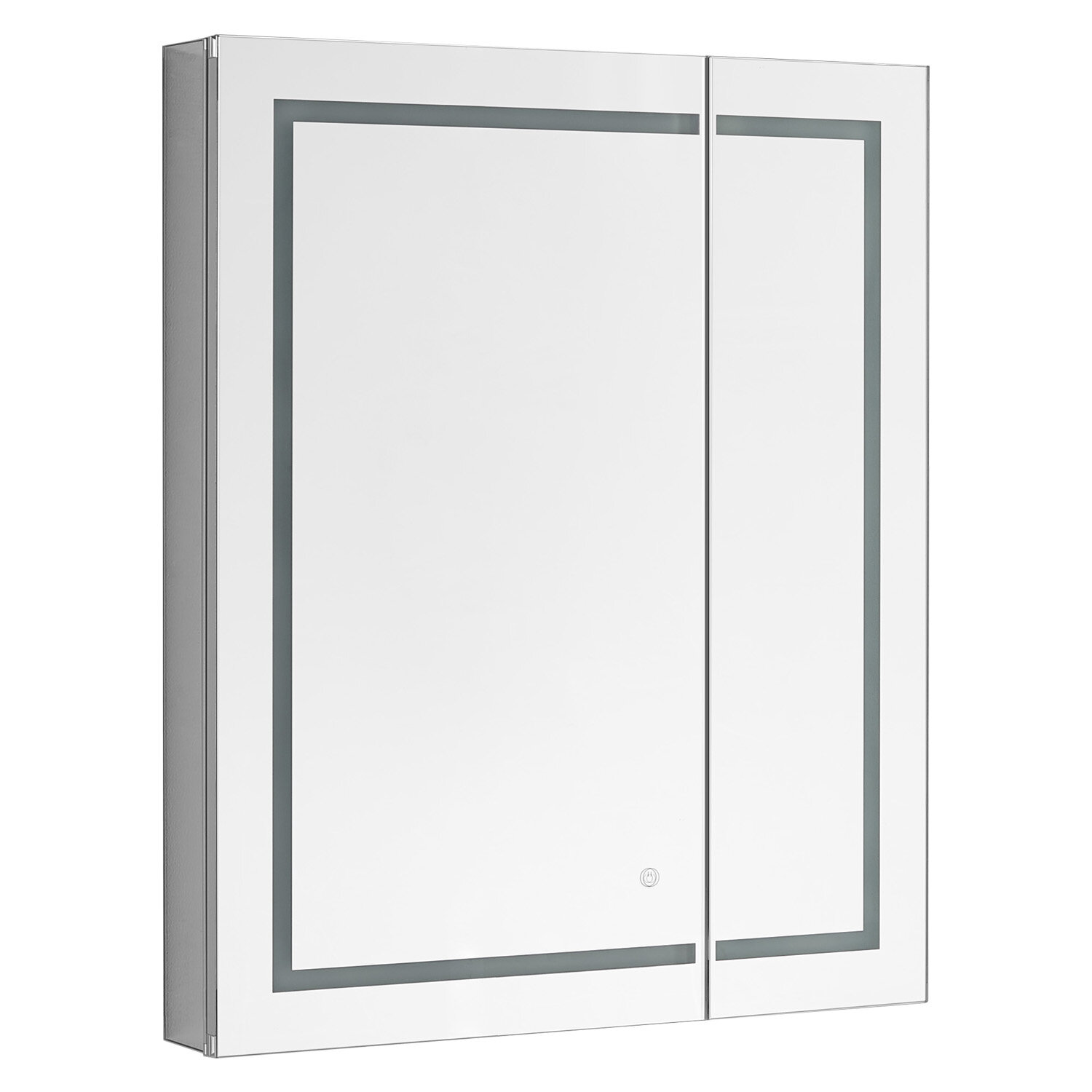 Orren Ellis Aberdash Recessed Or Surface Mount Frameless 2 Doors Medicine Cabinet With 3 Adjustable Shelves And Led Lighting And Electrical Outlet Wayfair