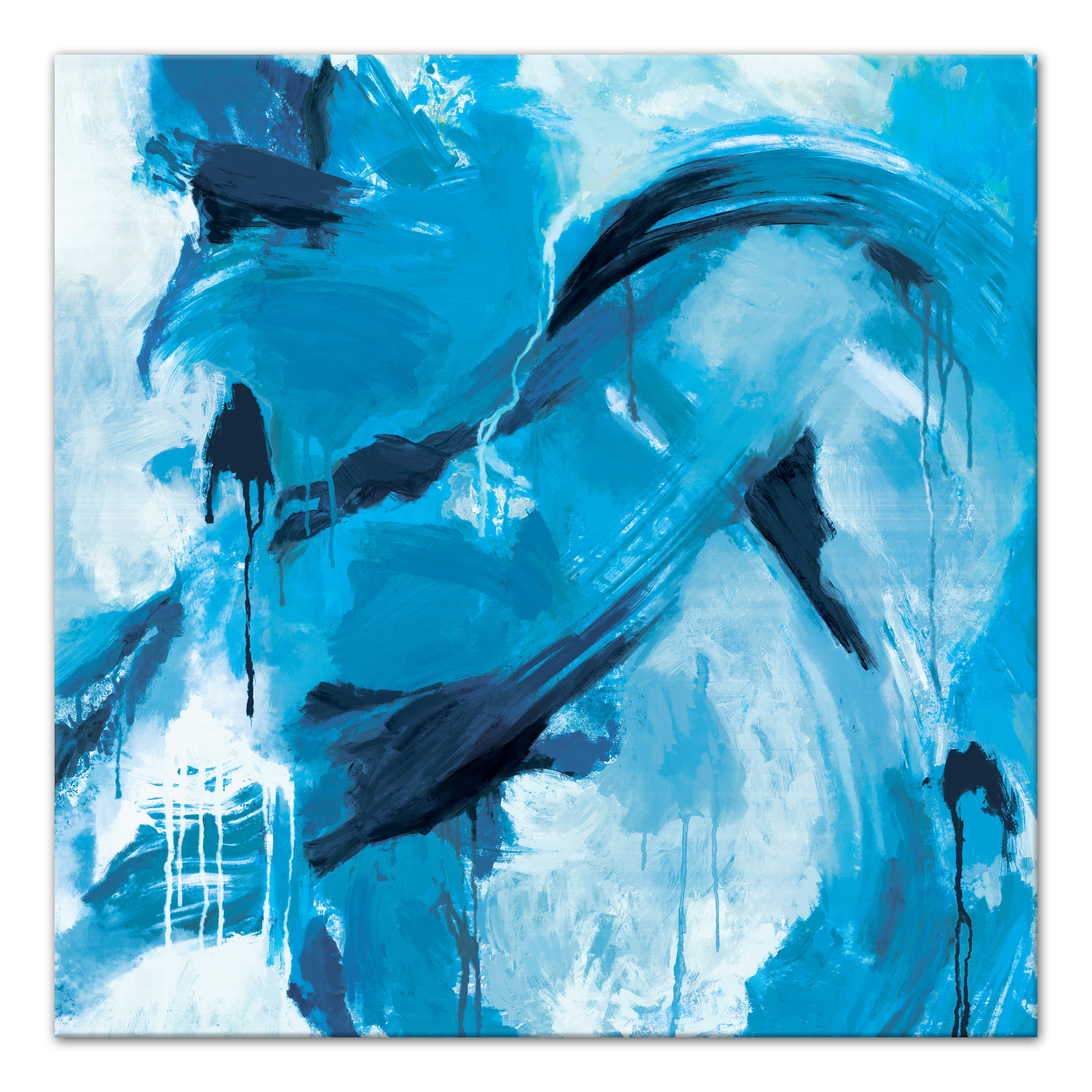 Blue Paint Strokes And Drips Graphic Art Print On Canvas Joss