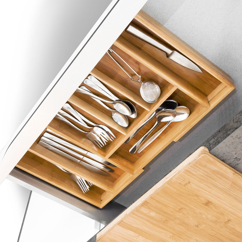 Relaxdays Expendable Bamboo Kitchen Drawer Insert Organiser