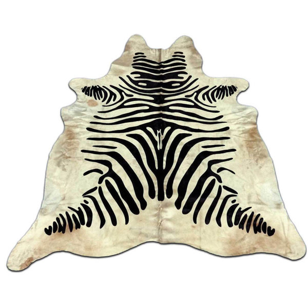 Aurik Zebra Hand Woven Cowhide Black/Ivory Area Rug by Bloomsbury Market