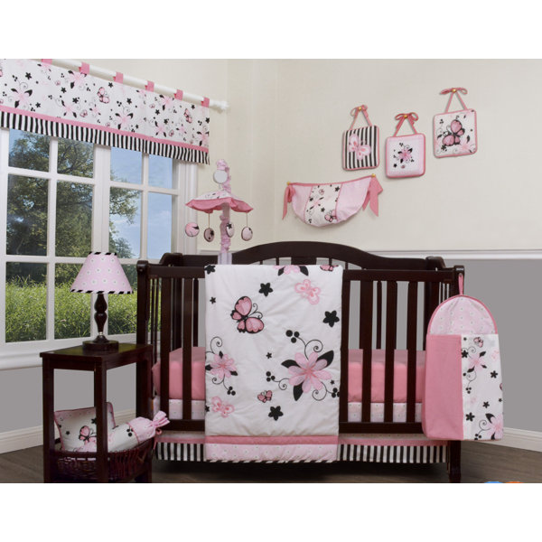 pink and black crib bedding