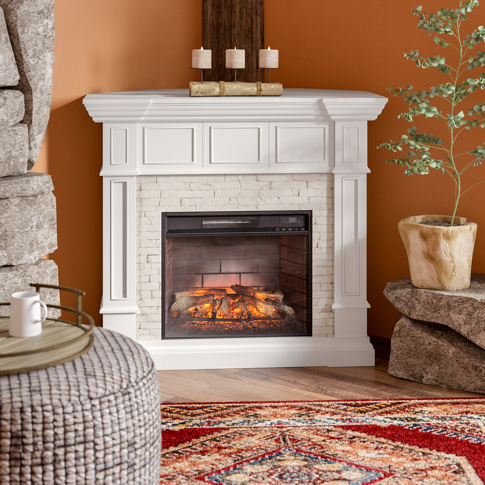 Alcott Hill Shanks White Corner Electric Fireplace Reviews Wayfair