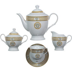 Charlette Greek Key 9 Piece Porcelain China Tea Set