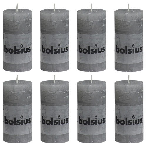 Bolsius Velas rústicas cilíndricas 8 pcs 100x50 mm cinzento-claro