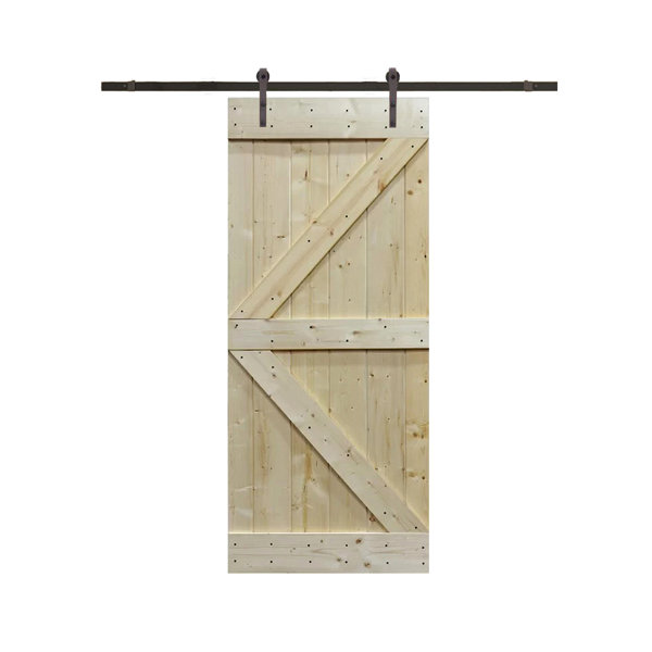 Solid Wood Panelled Pine Slab Interior Barn Door by TMS