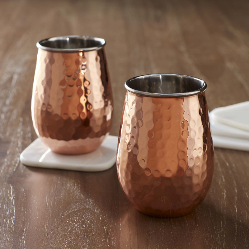 Hammered Copper 17 Oz. Stemless Wine Glass & Reviews Birch Lane