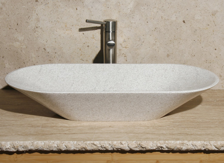 V-VGO2814 White Pearl Stone Oval Vessel Bathroom Sink