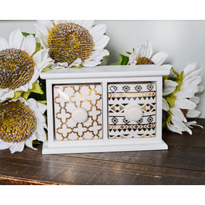 Modern 2-Drawer Wood and Porcelain Jewelry Box by Bungalow Rose