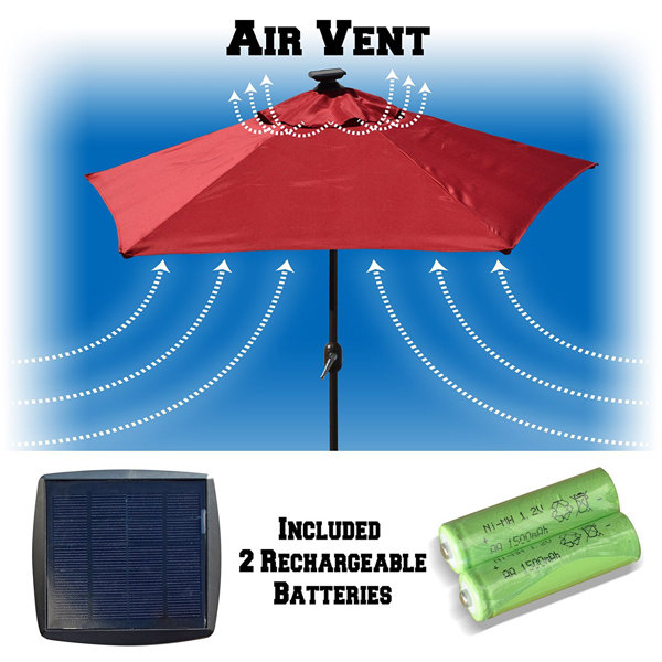 Larissa Solar Light Patio Umbrella Tilt Aluminum Garden Market Umbrella by Freeport Park